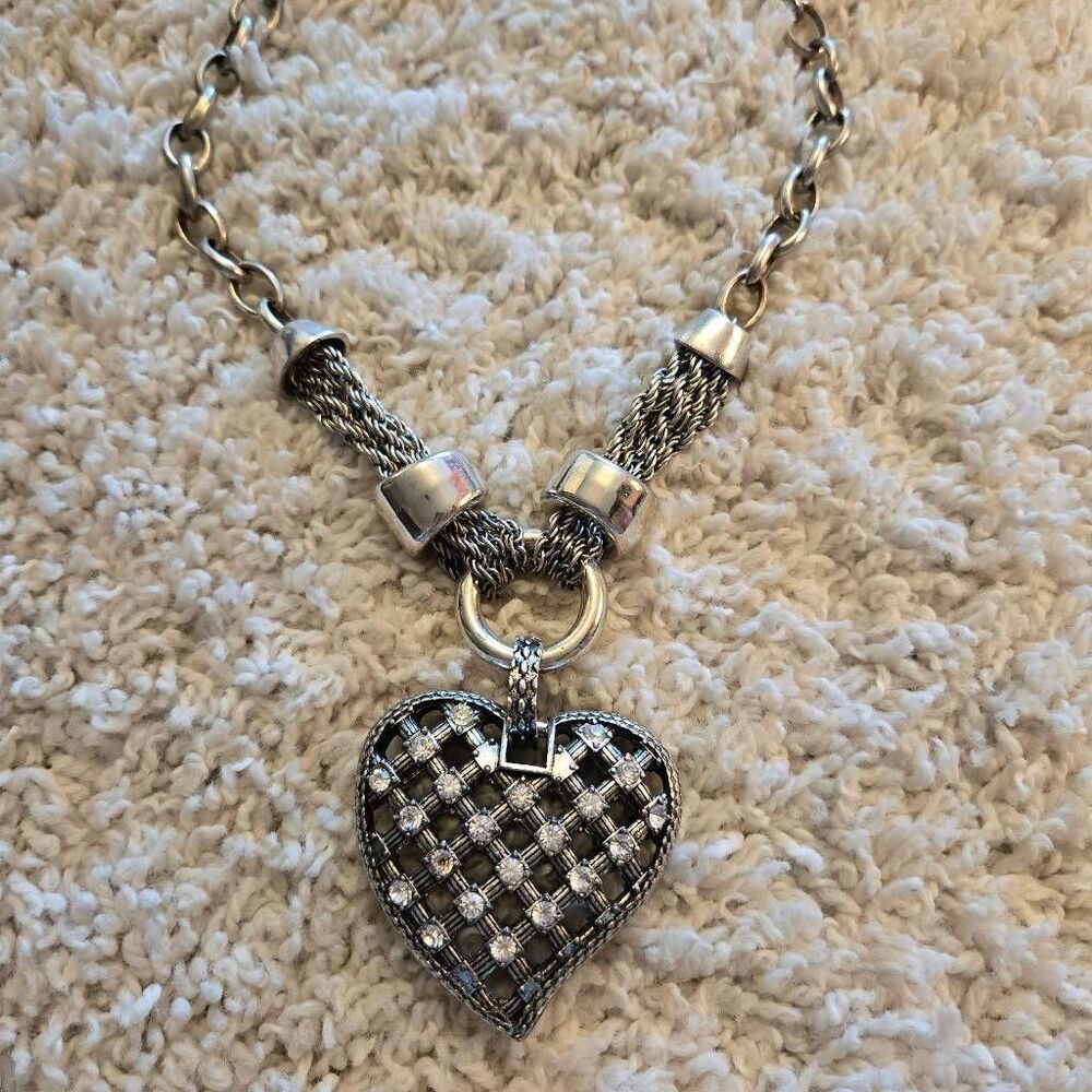 XLarge Puffy Silver Heart Rhinestone Necklace Chunky Chain
